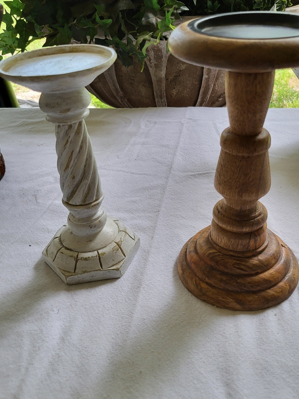Decorative Wooden Candlestick Pillar - White and Natural - Picture 4 of 6